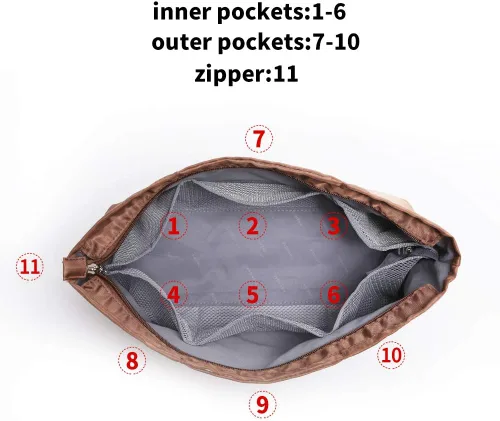 Miniatura 38 de iN Organizador de bolso con cremallera de tela de nailon para mujer, Beige