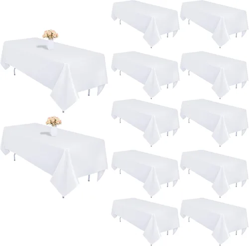 Miniatura 9 de Paquete de 8 manteles rectangulares color beige de 60 x 102 pulgadas para mesas rectangulares de 6 pies, resistentes a las arrugas, tela
