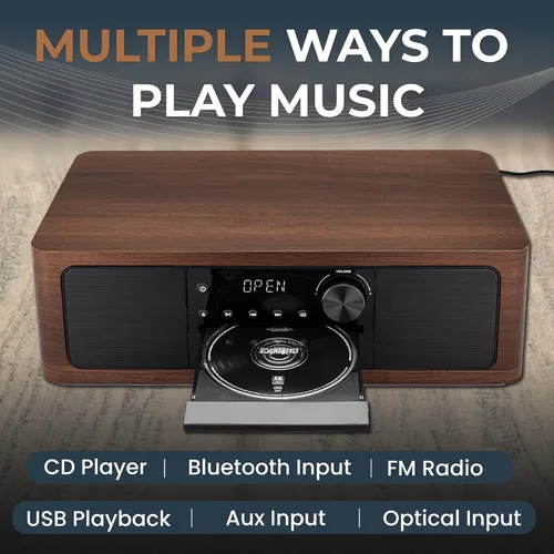 Miniatura 5 de SoundBeast Sistema de estante estéreo con reproductor de CD, Bluetooth, radio FM, reproducción USB, entrada auxiliar, entrada óptica, reloj
