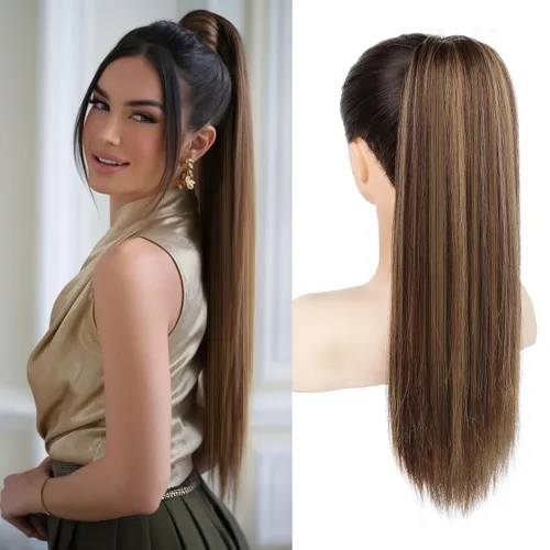 Miniatura 42 de SEIKEA Extensiones de cola de caballo con cordón, larga y recta, cola de caballo falsa, natural, suave, extensiones de cabello sintético resistente