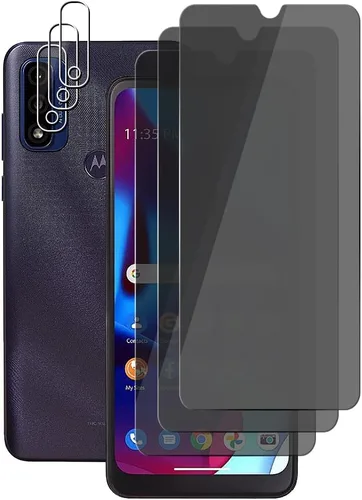 (3+3) Protector de pantalla de privacidad de vidrio templado para Motorola Moto G Pure (3+3) con protector de lente de cámara, antiarañazos