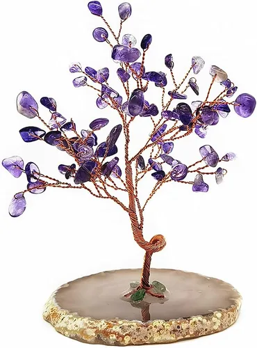 Miniatura 2 de Colorsheng Árbol de dinero de cristal de cuarzo Feng Shui, ágata natural, copos de geoda, base de geoda, decoración estilo bonsái para suerte y Verde