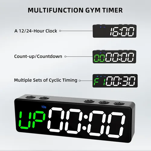 Miniatura 6 de Mini reloj portátil con temporizador de gimnasio, pantalla digital LED grande, imán potente, batería potente, cuenta arriba/abajo, cronómetro