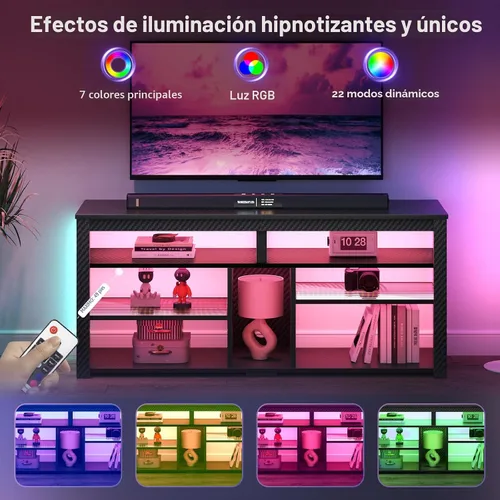 Miniatura 5 de Bestier Soporte de TV Alto con LED, Centro de Entretenimiento para TV de 55/60/65 Pulgadas, Consola de TV para Juegos con Almacenamiento para PS4
