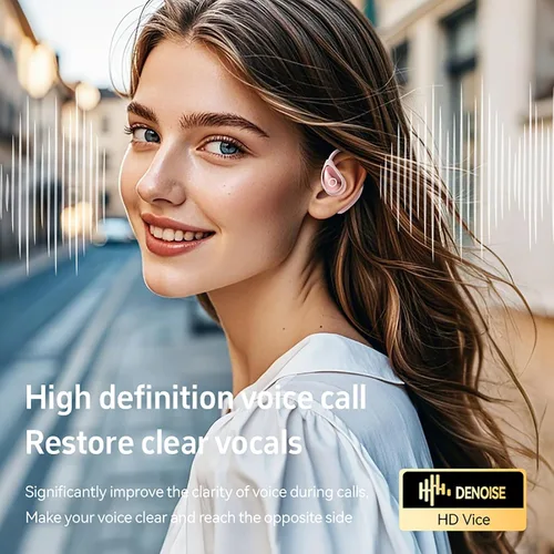 Miniatura 5 de Auriculares de oreja abierta rosa para mujer, auriculares inalámbricos Bluetooth 5.4 para orejas pequeñas, conducción de aire, ajuste cómodo, tiempo