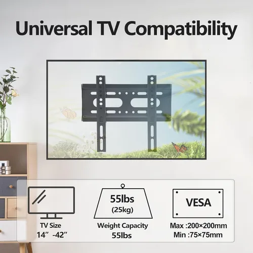 Miniatura 2 de Soporte fijo de pared para TV para la mayoría de televisores planos y monitores de 14 a 42 pulgadas, soporte de pared pequeño ultra delgado