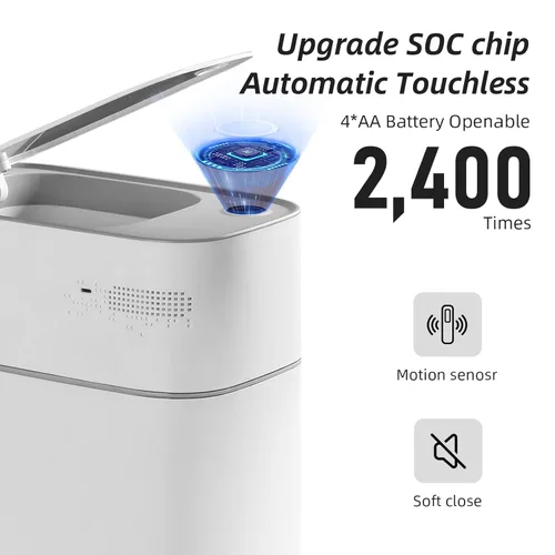 Miniatura 2 de MOPALL - Cubo de basura automático con sensor de movimiento para baño con tapa, de 3 galones, basurero sin contacto con auto-adsorción, papelero