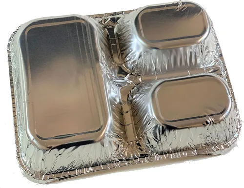 Miniatura 3 de Bandeja desechable de papel de aluminio con tapas de cartón (paquete de 20 juegos) - Bandeja de papel de aluminio de 3 compartimentos