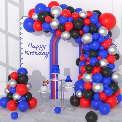 Miniatura 11 de Kit de arco de guirnalda de globos azules, morados y negros, 122 globos morados, azul rey y negro, globos metálicos plateados para videojuegos
