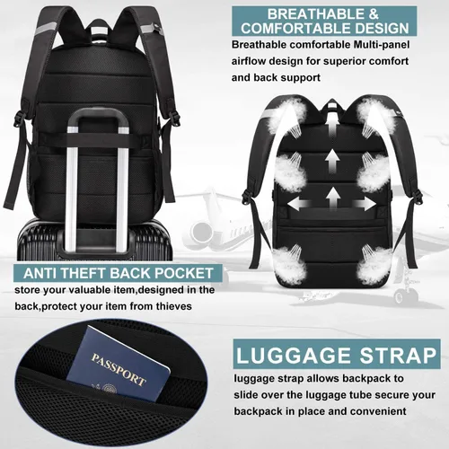 Miniatura 7 de Mochila para laptop, mochila de transporte, duradera y amigable con la TSA para viajes de negocios de 17.3 pulgadas con puerto USB, mochila escolar