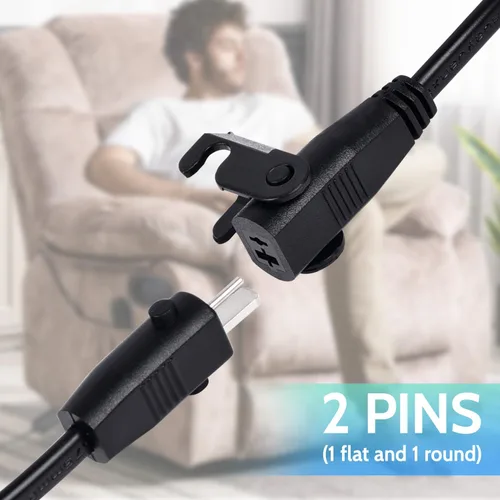 Miniatura 5 de Sopito Cable de extensión de repuesto para sillón reclinable de 6.6 pies (6.6 ft) para silla elevadora o sillón reclinable, cable de alimentación