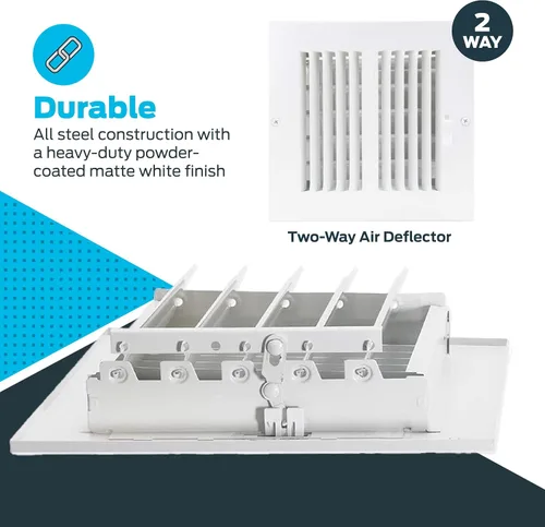 Miniatura 5 de EZ-FLO 61660 - Cubierta de ventilación de aire de 6 x 6 pulgadas (apertura de conducto) para pared o techo, registro de ventilación bidireccional