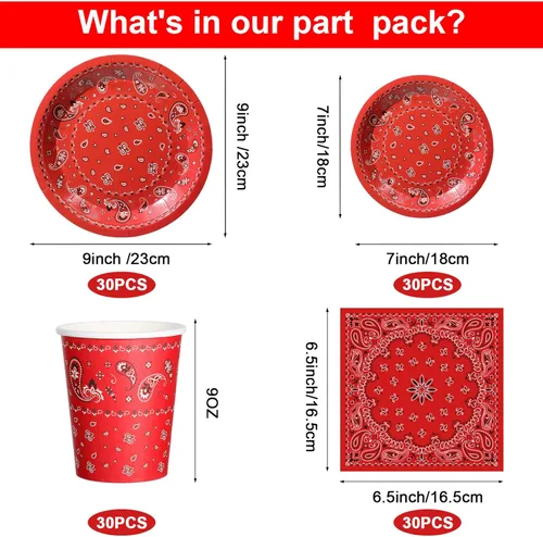 Miniatura 3 de 123 piezas de decoraciones de fiesta de vaquero occidental para 30 invitados, juego de vajilla desechable con platos, tazas, servilletas, pancartas