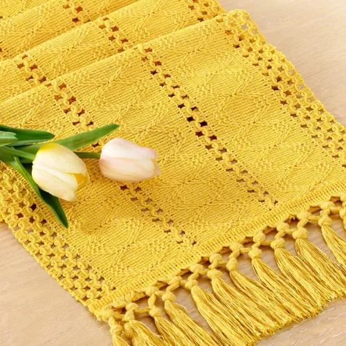 Miniatura 11 de Socomi Camino de mesa bohemio de verano rústico para comedor, cocina, centro de mesa, decoración pequeña de macramé de algodón y lino, camino