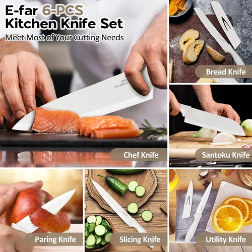 Miniatura 3 de E-far Juego de cuchillos de cocina de 12 piezas, juego de cuchillos de chef de acero inoxidable con 6 protectores de cuchillas, cuchillo de cocina