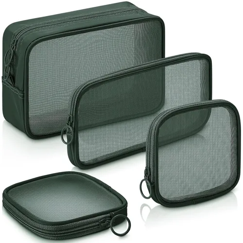 Miniatura 10 de Weewooday 4 piezas Bolsa de maquillaje de malla Bolsa de cosméticos de malla Bolsa de viaje para artículos de tocador con cremallera Mini bolsa