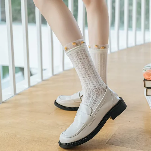 Miniatura 4 de Yomutiur Calcetines transparentes para mujer, de verano, de malla fina, elástica, jacquard de cristal