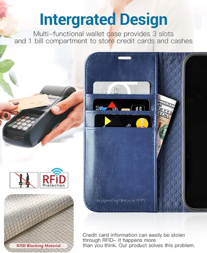 Miniatura 3 de OCASE Funda tipo cartera compatible con iPhone 13, de piel sintética, con tarjetero, bloqueo RFID, soporte para teléfono