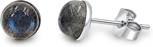 Miniatura 86 de Pendientes naturales de 0.236 in con chapado en oro blanco sobre plata de ley, bisel cabujón de piedras preciosas regalo de joyería para ella