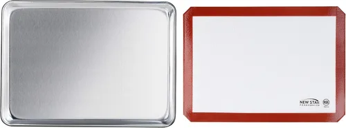 New Star Foodservice Bandeja comercial de aluminio calibre 18 y alfombrilla de silicona para hornear (13 x 18 pulgadas (tamaño medio))