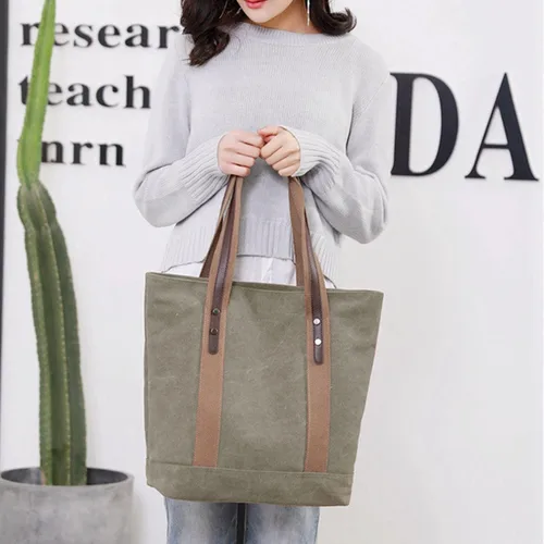 Miniatura 23 de Sunshinejing Bolsos de hombro de lona para mujer, estilo retro, casual, bolsa de trabajo, bolsos de mano