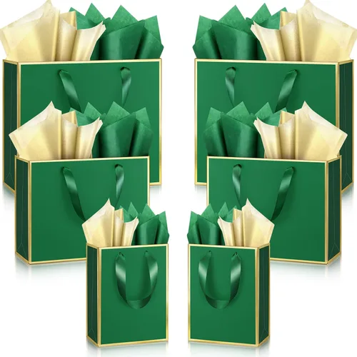 Miniatura 8 de Yeaqee 12 bolsas de regalo de papel metálico con asa, tamaño surtido, incluye 8, 10, 13 pulgadas, bolsa de regalo de agradecimiento de 5 sentidos