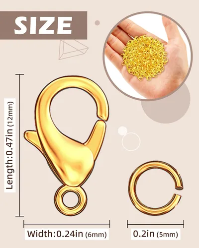 Miniatura 2 de OHINGLT Juego de 700 cierres de pinza de langosta y anillos abiertos, chapado en oro, cierre de collar y pulsera para hacer joyas