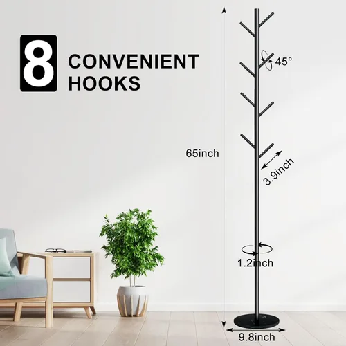 Miniatura 3 de Perchero con base de mármol natural, perchero de metal independiente con 8 ganchos, soporte resistente para entrada, oficina, dormitorio