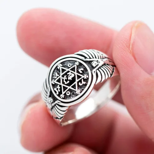 Miniatura 5 de Anillo de plata de ley 925 con sello de Salomón estrella de David Judaica