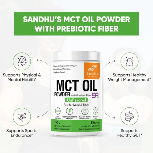Miniatura 2 de Sandhu's MCT Aceite en polvo con fibra prebiótica 35 porciones Orgánico - Keto Combustible de ácidos grasos para cuerpo y cerebro 100%