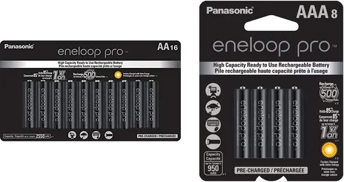 Eneloop Panasonic BK-3HCCA16FA pro AA Ni-MH de alta capacidad, paquete de 16 y Panasonic BK-4HCCA8BA pro AAA de alta capacidad Ni-MH baterías