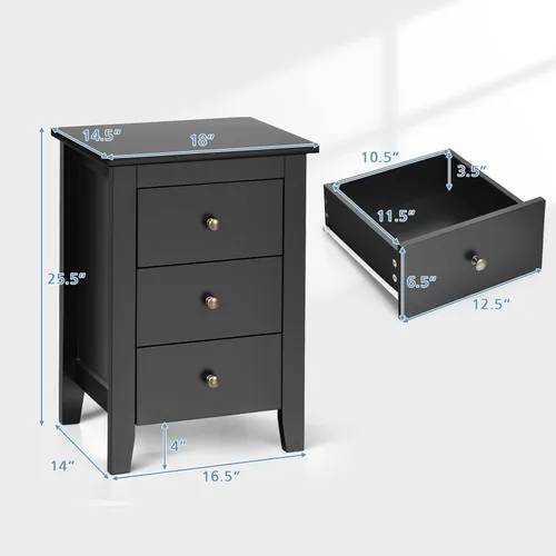 Miniatura 3 de Mesita de noche, mesita de noche con 3 cajones de almacenamiento, mesa auxiliar vintage para dormitorio, espacios pequeños, mesita de noche