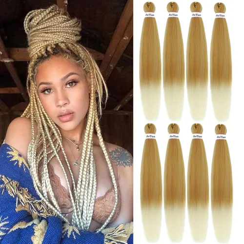 Miniatura 17 de Liang Dian Cabello Trenzado Preestirado Ombre de 12 Pulgadas, 8 Paquetes de Trenzas de Ganchillo Sintéticas, Ajuste con Agua Caliente, Extensiones