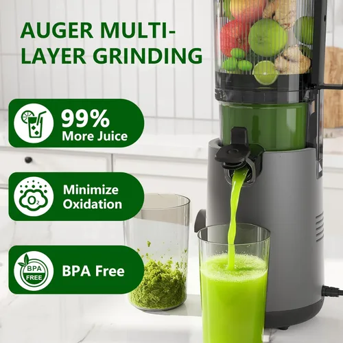 Miniatura 3 de Máquinas exprimidoras, exprimidor de prensa en frío con conducto de alimentación extra grande de 5.3 pulgadas y potente motor sin escobillas de CA