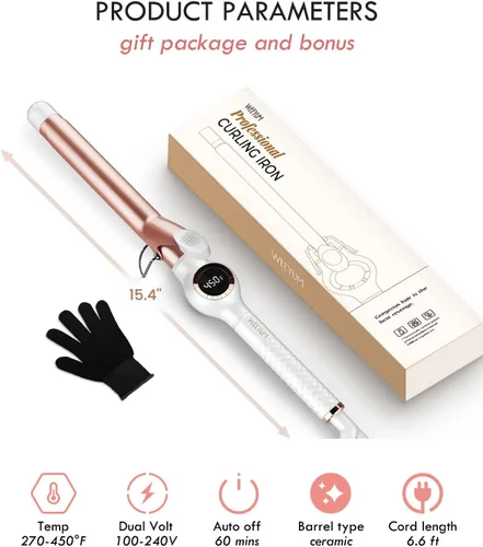 Miniatura 7 de WEEYUM Rizador de 1 pulgada, varita rizadora de barril largo para cabello, rizador de pelo de turmalina de cerámica, doble voltaje (100-240V)