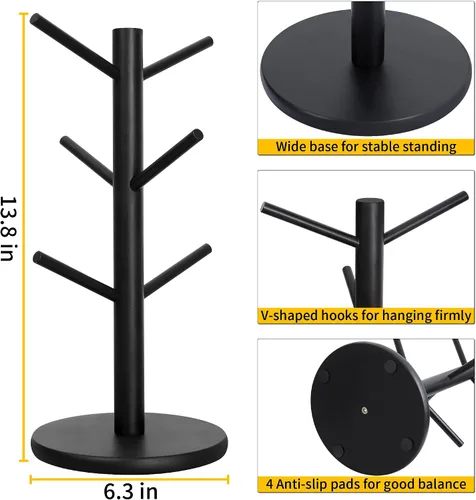 Miniatura 7 de MyLifeUNIT Soporte para Tazas, Soporte para Tazas de Café con 6 Ganchos (Negro) MyLifeUNIT