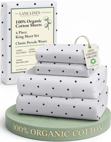 Miniatura 143 de LANE LINEN Sábanas 100% algodón orgánico para cama tamaño King, sábanas de percal suave, transpirables, de lujo, estilo hotelero, lavables a 09