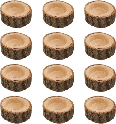 12 portavelas de madera para velas de té, portavelas votivas de madera rústica, decoración vintage personalizada para centros de mesa de boda,