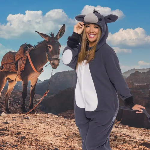 Miniatura 2 de Funziez! Slim Fit Donkey One Piece - Plush Adult Animal Costume Jumpsuit