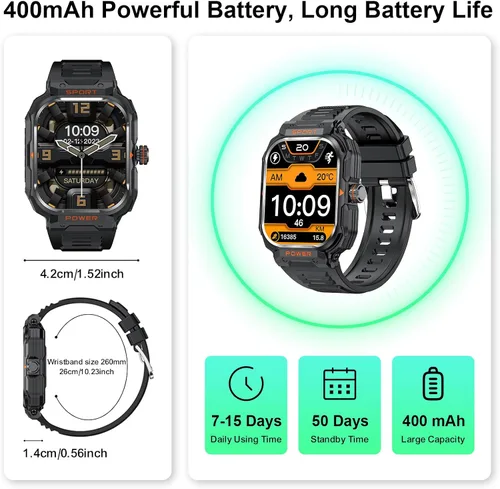 Miniatura 7 de Reloj inteligente con auriculares para hombre, pantalla HD de 2.01 pulgadas, reloj militar para responder/hacer llamadas, rastreador de fitness