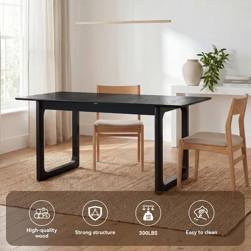 Miniatura 6 de HNY Mesa de comedor de madera extensible para mesas de cocina rectangulares modernas de 4 a 8 pulgadas, 71 pulgadas con base de madera, mesa de Negro