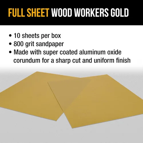 Miniatura 4 de Dura-Gold Hojas de papel de lija dorado prémium de 9 x 11 pulgadas, grano 800 (caja de 10) – carpintería para muebles de madera, pintura automotriz