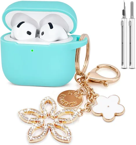 Miniatura 11 de Funda compatible con AirPods 4, funda protectora de silicona para Airpod 4 con llavero brillante, funda para auriculares inalámbricos Apple AirPods