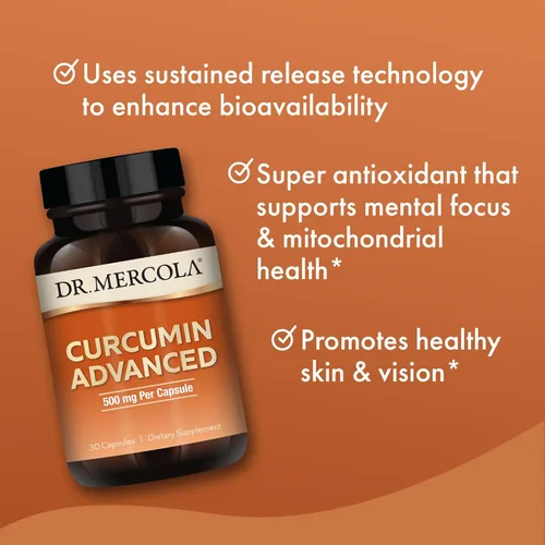 Miniatura 3 de Dr. Mercola Curcumin Advanced - 500 mg de extracto de raíz de curcumina - 95% curcuminoides - Para la salud visual, digestión y enfoque - liberación