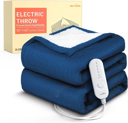 Miniatura 10 de Manta calefactora HOMLYNS LuxeHeat, suave franela sherpa, manta eléctrica con 5 ajustes de calor, calentamiento rápido, manta calefactora