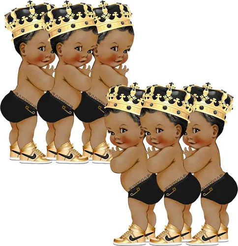Miniatura 6 de Pañal negro con recortes del Principito para centros de mesa, baby shower, decoración de fiesta de primer cumpleaños, tenis con corona dorada