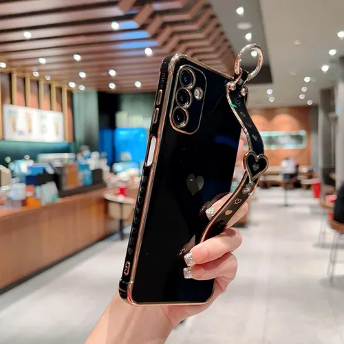 Miniatura 2 de DEFBSC Funda compatible con Samsung Galaxy A14 5G, con borde galvanizado con correa para la muñeca, protección completa de la cámara, esquinas Negro
