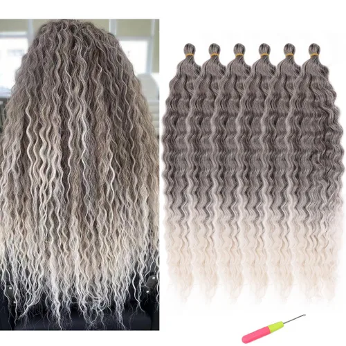 Miniatura 40 de MAYSA Extensiones de cabello sintético de ganchillo con ondas oceánicas, color 4 marrón, 22 pulgadas, rizado trenzado, extensiones de cabello