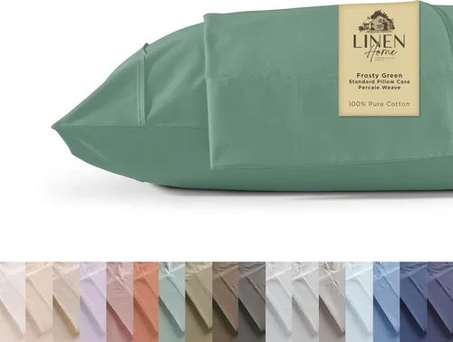 Miniatura 45 de Linen Home Juego de fundas de almohada King de 500 hilos, fundas de almohada 100 % algodón de fibra larga, juego de 2 fundas de almohada de satén