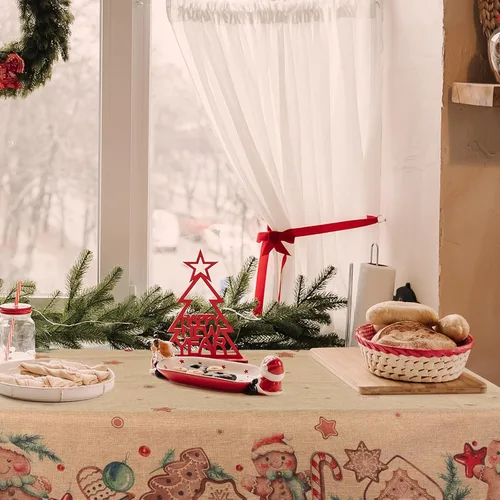 Miniatura 7 de Ganeen Manteles de Navidad de pan de jengibre de 52 x 70 pulgadas, mantel rectangular de arpillera de Navidad, mantel de tela de pan de jengibre